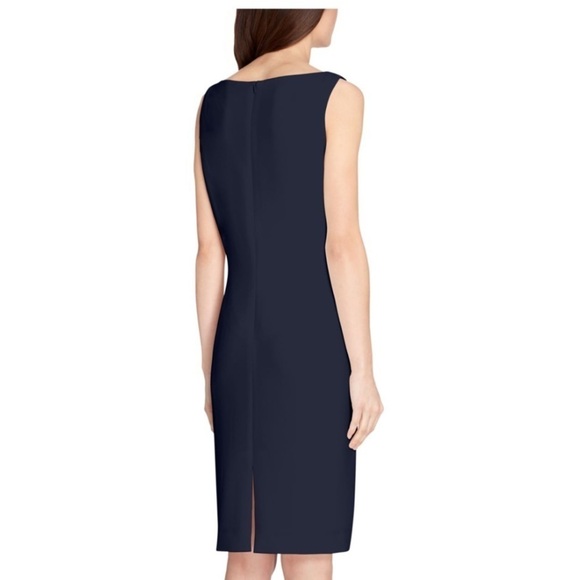 TAHARI Navy Stretch Zippered Line Sleeveless Scoop Neck Above Knee Sheath Dress - Picture 2 of 7